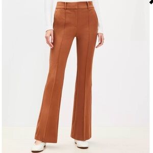 LOFT NWT pintucked camel color bi stretch flare pants 10